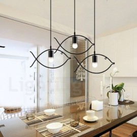 1 Light Rustic/ Lodge, Retro Fish Dinning Room Living Room Bedroom Pendant Light with Steel Shade