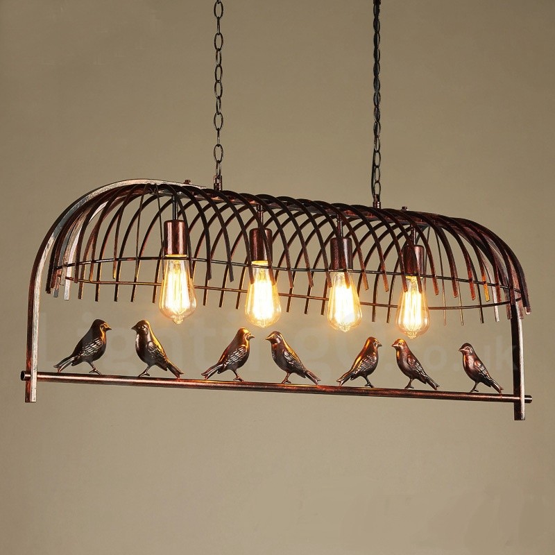 4 Light Rustic Lodge Retro Birdcage Dinning Room Cafes Bar Pendant Light With Steel Shade