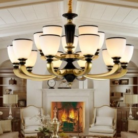 15 Light Retro, Traditional Living Room Zinc alloy Living Room Retro Living Room Chandelier with Glass Shade