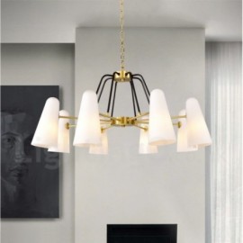 8 Light Retro,Rustic,Luxury Brass Pendant Lamp Chandelier with Glass Shade