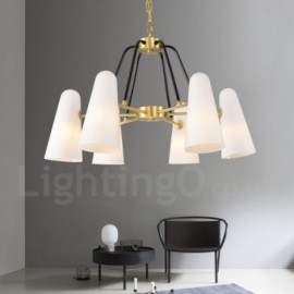 6 Light Retro,Rustic,Luxury Brass Pendant Lamp Chandelier with Glass Shade