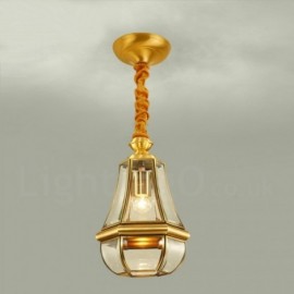 1 Light Retro,Rustic,Luxury Brass Pendant Lamp Chandelier with Glass Shade