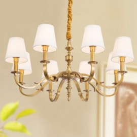 8 Light Retro,Rustic,Luxury Brass Pendant Lamp Chandelier with Fabric Shade