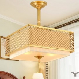 4 Light Retro,Rustic,Luxury Brass Pendant Lamp Chandelier with Fabric Shade