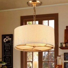 4 Light Retro,Rustic,Luxury Brass Pendant Lamp Chandelier with Fabric Shade