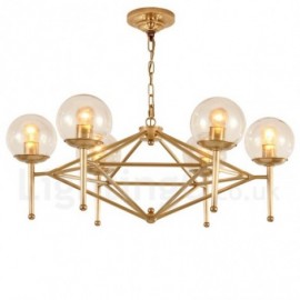 6 Light Retro,Rustic,Luxury Brass Pendant Lamp Chandelier with Glass Shade