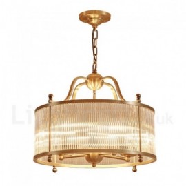 5 Light Retro,Rustic,Luxury Brass Pendant Lamp Chandelier with Glass Shade