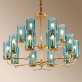 16 Light Retro,Rustic,Luxury Brass Pendant Lamp Chandelier with Glass Shade