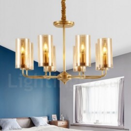 8 Light Retro,Rustic,Luxury Brass Pendant Lamp Chandelier with Glass Shade