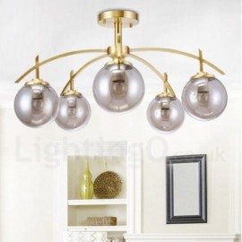 8 Light Retro,Rustic,Luxury Brass Pendant Lamp Chandelier with Glass Shade