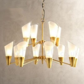 12 Light Retro,Rustic,Luxury Brass Pendant Lamp Chandelier with Glass Shade