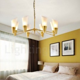 8 Light Retro,Rustic,Luxury Brass Pendant Lamp Chandelier with Glass Shade