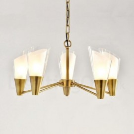 5 Light Retro,Rustic,Luxury Brass Pendant Lamp Chandelier with Glass Shade