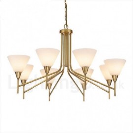 8 Light Retro,Rustic,Luxury Brass Pendant Lamp Chandelier with Glass Shade