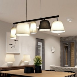 Modern / Contemporary 5 Light Steel Pendant Light with Fabric Shade for Corridor, Living Room, Dinning Room, Bedroom, Hotel