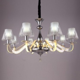 Dimmable Modern / Contemporary 8 Light Steel Chandelier with Glass Shade for Living Room, Dinning Room, Bedroom