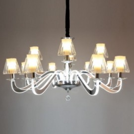 Dimmable Modern / Contemporary 12 Light Steel Chandelier with Glass Shade for Living Room, Dinning Room, Bedroom