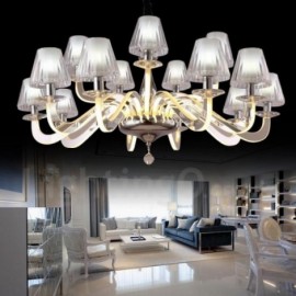 Dimmable Modern / Contemporary 15 Light Steel Chandelier with Glass Shade for Living Room, Dinning Room, Bedroom