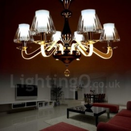 Dimmable Modern / Contemporary 6 Light Steel Chandelier with Glass Shade for Living Room, Dinning Room, Bedroom