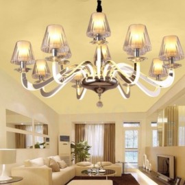 Dimmable Modern / Contemporary 10 Light Steel Chandelier with Glass Shade for Living Room, Dinning Room, Bedroom