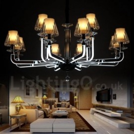 Dimmable Modern / Contemporary 12 Light Crystal Chandelier with Glass Shade for Living Room, Dinning Room, Bedroom
