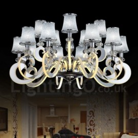 Dimmable Modern / Contemporary 15 Light Steel Chandelier with Glass Shade for Living Room, Dinning Room, Bedroom