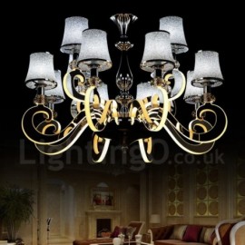 Dimmable Modern / Contemporary 12 Light Steel Chandelier with Glass Shade for Living Room, Dinning Room, Bedroom