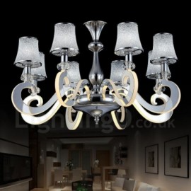 Dimmable Modern / Contemporary 8 Light Steel Chandelier with Glass Shade for Living Room, Dinning Room, Bedroom