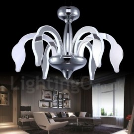 Dimmable Modern / Contemporary 6 Light Steel Chandelier with Acrylic Shade for Living Room, Dinning Room, Bedroom