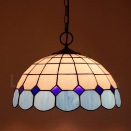 Mediterranean style 16 inch Classic Handmade Stained Glass Pendant Light Living Room Bedroom Study Room Bar Coffee 3 Light