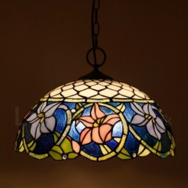 Rose Flower Pattern 16 inch Classic Handmade Stained Glass Pendant Light Living Room Bedroom Study Room Bar Coffee 3 Light