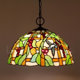 Grape Pattern 16 inch Classic Handmade Stained Glass Pendant Light Living Room Bedroom Study Room Bar Coffee 3 Light