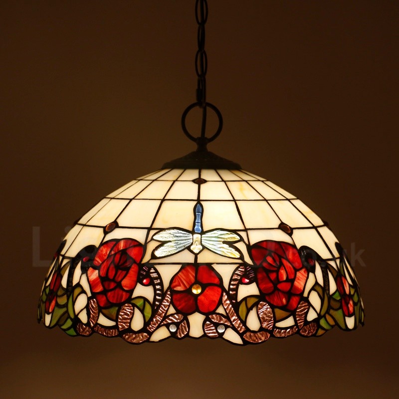 Dragonfly Rose Flower Pattern 16 Inch Classic Handmade Tiffany