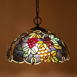 Grape Pattern 16 inch Classic Handmade Stained Glass Pendant Lighting Living Room Bedroom Study Room Bar Coffee 3 Light