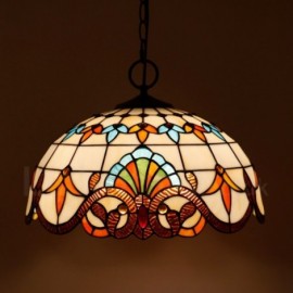 Baroque Pattern 16 inch Classic Handmade Stained Glass Pendant Light Living Room Bedroom Study Room Bar Coffee 3 Light
