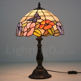 12 inch Handmade Stained Glass Table Lamp Rose Butterfly Pattern European Retro Style Living Room Bedroom Study Room 1 Lamp