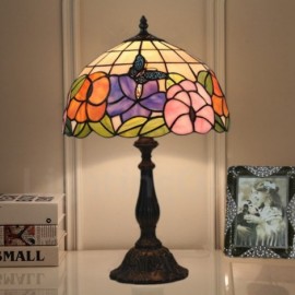 European Retro 12 inch Handmade Stained Glass Table Lamp Living Room Bedroom Study Room 1 Lamp Sunflower Butterfly Lamp Shade