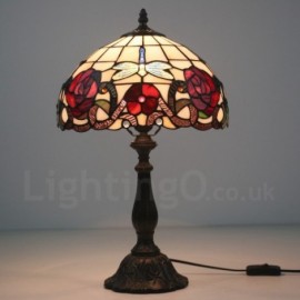 Rose Flower Dragonfly Pattern 12 inch Handmade Stained Glass Table Lamp European Retro Living Room Bedroom Study Room 1 Lamp