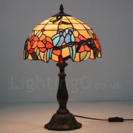 Bird Rose Flower Pattern 12 inch Handmade Stained Glass Table Lamp European Retro Living Room Bedroom Study Room 1 Lamp