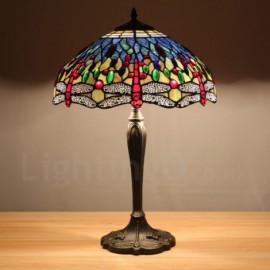 Bestseller Dragonfly Coloured Gemstone Pattern 12 inch Handmade Stained Glass Table Lamp European Retro Living Room Bedroom Study Room 1 Lamp