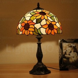 Sunflower Lamp Shade Traditional 12 inch Stained Glass Desk Lamp Living Room Bedroom Study Room