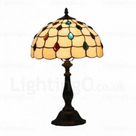 Color Gem Pattern Traditional 12 inch Stained Glass Desk Lamp Living Room Bedroom Study Room