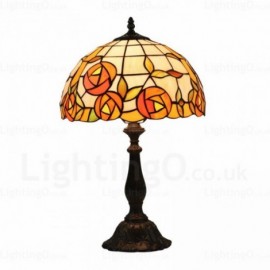 Rose Flower Style Traditional 12 inch Stained Glass Desk Lamp Living Room Bedroom Study Room