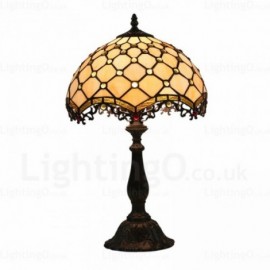 Gold Jewel Pattern Retro 12 inch Stained Glass Desk Lamp Living Room Bedroom Study Room