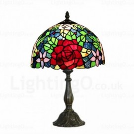 Rose Flower Lamp Shade Retro 12 inch Stained Glass Desk Lamp Living Room Bedroom Study Room