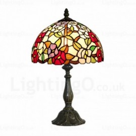 Rose Flower Pattern Retro 12 inch Stained Glass Desk Lamp Living Room Bedroom Study Room