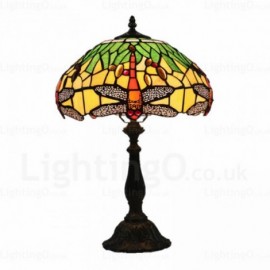 Dragonfly Pattern Retro 12 inch Stained Glass Desk Lamp Living Room Bedroom Study Room