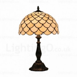 Fish Scale Lamp Shade Retro 12 inch Stained Glass Desk Lamp Living Room Bedroom Study Room