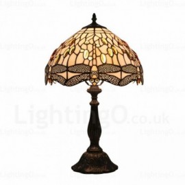 Dragonfly Pattern Retro 12 inch Stained Glass Desk Lamp Living Room Bedroom Study Room