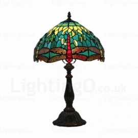 Dragonfly Pattern Retro 12 inch Stained Glass Desk Lamp Living Room Bedroom Study Room